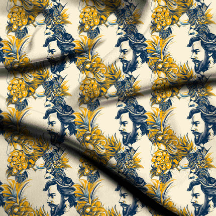 mustard yellow floral digital print fabric texture — large scale closeup