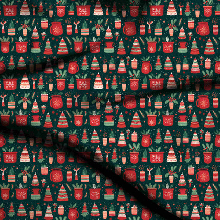 Forest Green Floral Digital Print Fabric for Set | Summer Wear - 4677