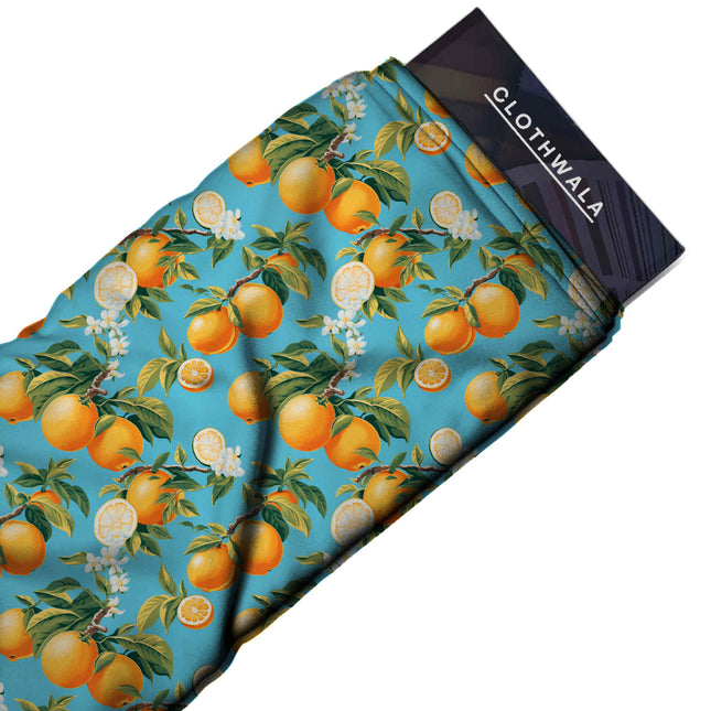 cerulean blue floral print fabric draped — kaftan styling