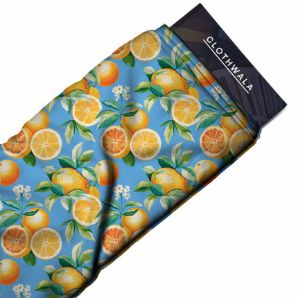 cerulean blue floral fabric detail — matte finish digital print closeup
