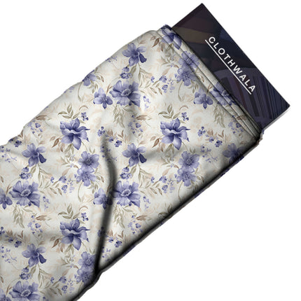 periwinkle blue floral print fabric draped — co-ord set styling