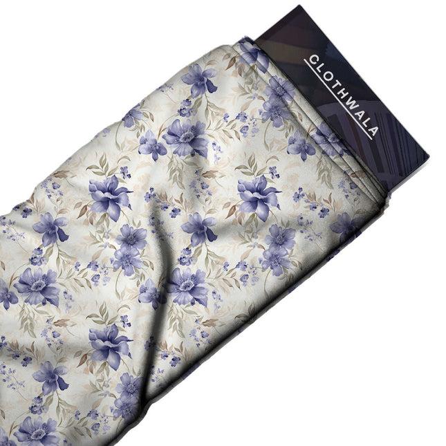 periwinkle blue floral print fabric draped — co-ord set styling