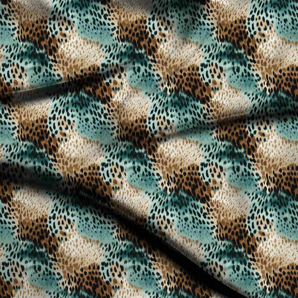 Aquamarine Teal Artistic Cheetah Spots Over Print Fabric