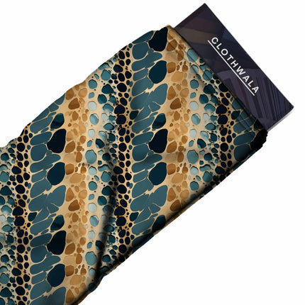 prussian blue abstract print fabric draped — tunic styling