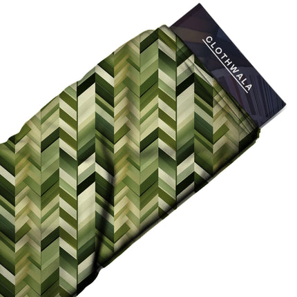 forest green geometric print fabric draped — palazzo suit styling