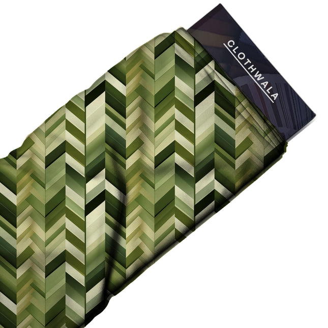 forest green geometric print fabric draped — palazzo suit styling