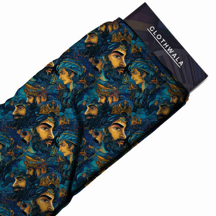 deep indigo ethnic fabric detail — matte finish digital print closeup
