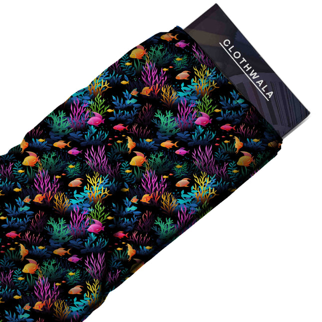 Cobalt Blue Tropical Digital Print Fabric | Kaftan Maxi | Beach Wear | Luxe Botanical Print | Poly Satin Print - Image 2