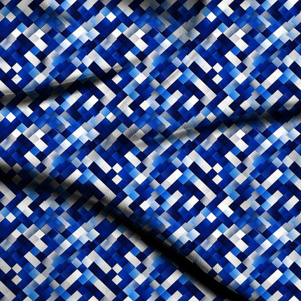 cobalt blue geometric fabric detail — textured finish digital print closeup