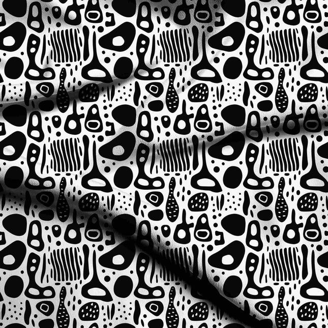 jet black abstract digital print fabric texture — medium scale closeup