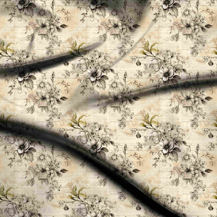 parchment floral digital print fabric texture — medium scale closeup