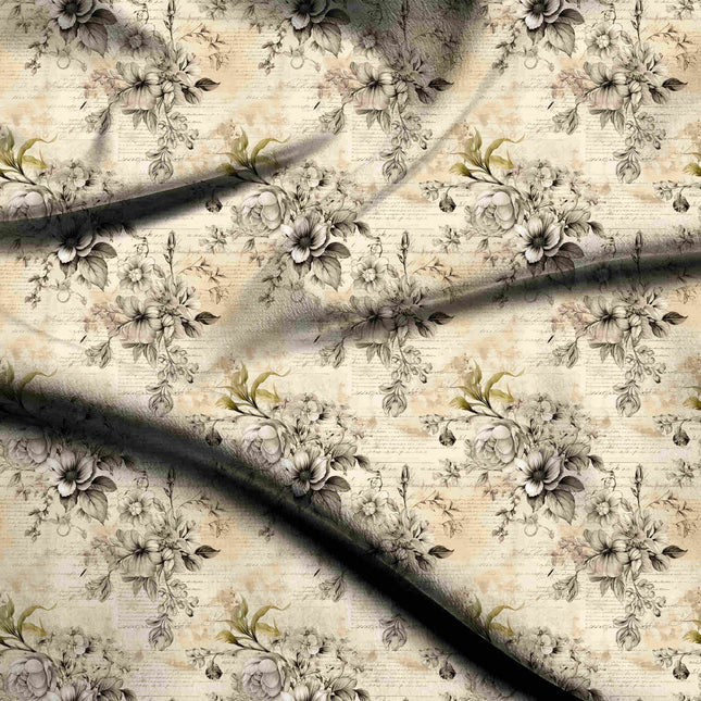 parchment floral digital print fabric texture — medium scale closeup