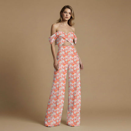 ivory cream floral print fabric draped — kaftan styling