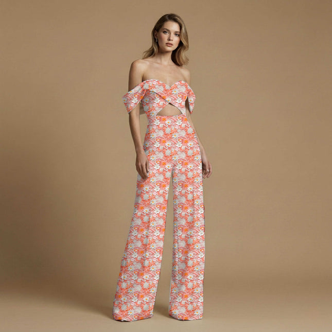 ivory cream floral print fabric draped — kaftan styling