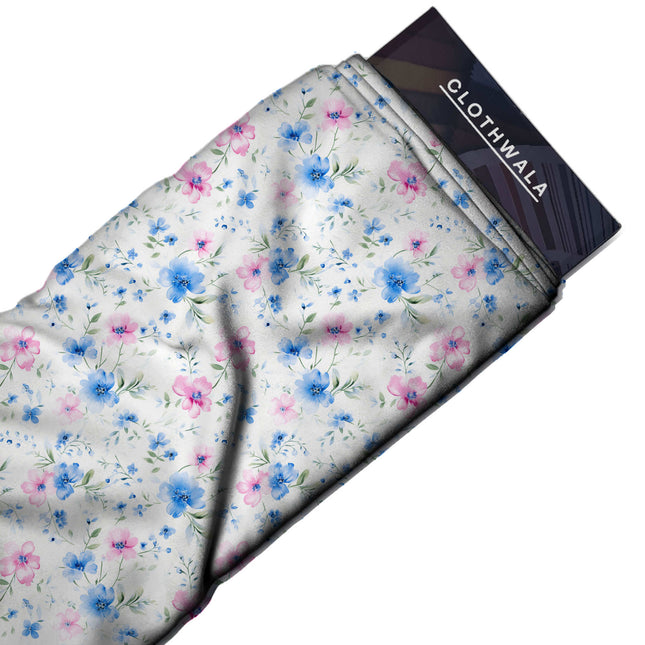 Sky Blue Floral Digital Print Fabric | Kurti Kaftan Dress | Casual Wear | Cottagecore Chic | Art Deco Music | Cotton Digital Print - Image 2