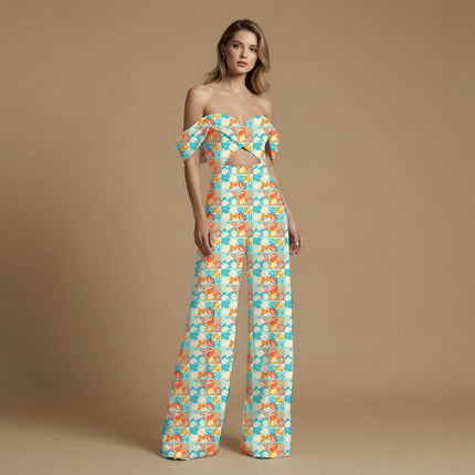 teal blue floral all-over print pattern — large scale repeat layout