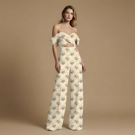 ivory cream floral fabric detail — glossy finish digital print closeup