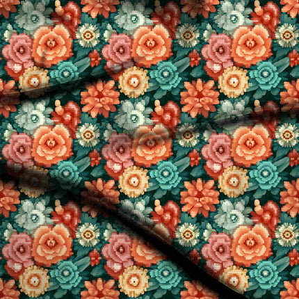 burnt orange floral digital print fabric texture — medium scale closeup