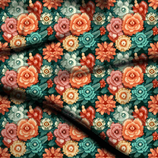 burnt orange floral digital print fabric texture — medium scale closeup