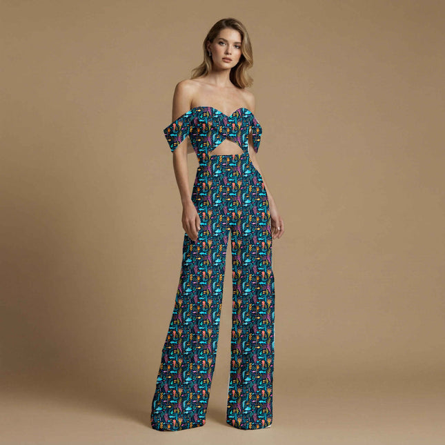 Teal Tropical Digital Print Fabric | Kaftan Maxi | Festive Indian Wear | Ink wash portraits | Cotton Digital Print - Image 2