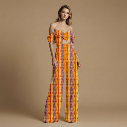 saffron ethnic fabric detail — textured finish digital print closeup