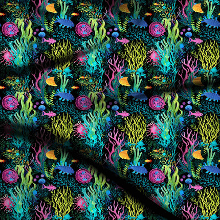 jet black tropical digital print fabric texture — large scale closeup