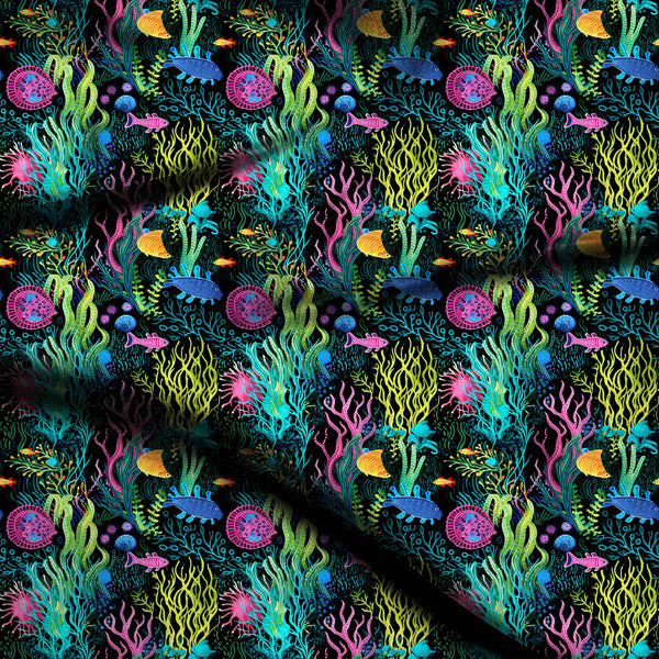 Jet Black Tropical Print Co-ord Set Fabric
