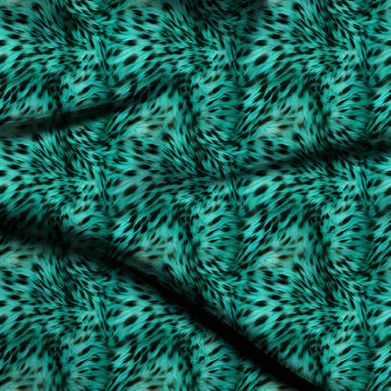 teal animal digital print fabric texture — medium scale closeup