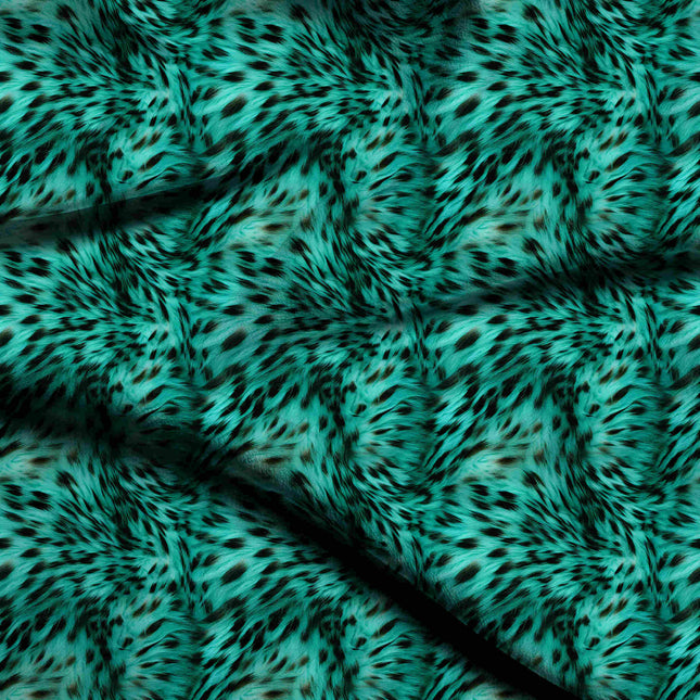 teal animal digital print fabric texture — medium scale closeup