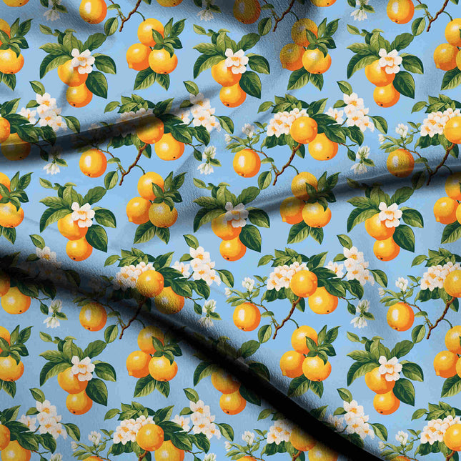 sky blue floral digital print fabric texture — medium scale closeup