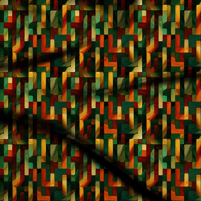 forest green geometric digital print fabric texture — medium scale closeup