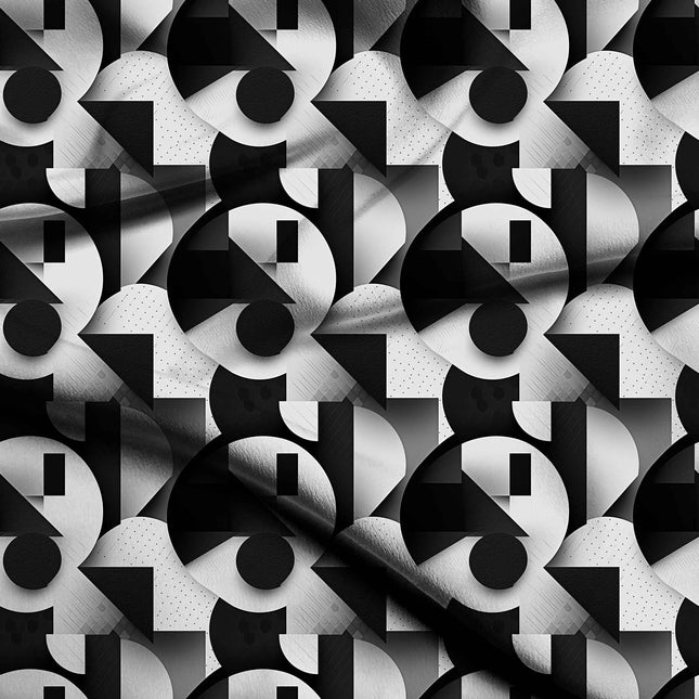 jet black geometric digital print fabric texture — medium scale closeup
