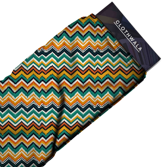 Teal Green Geometric Digital Print Fabric | Kurti Palazzo Co-Ord | Poly Muslin Print - Image 2