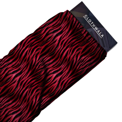 electric crimson animal print fabric draped — lehenga styling