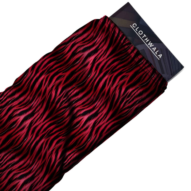 electric crimson animal print fabric draped — lehenga styling