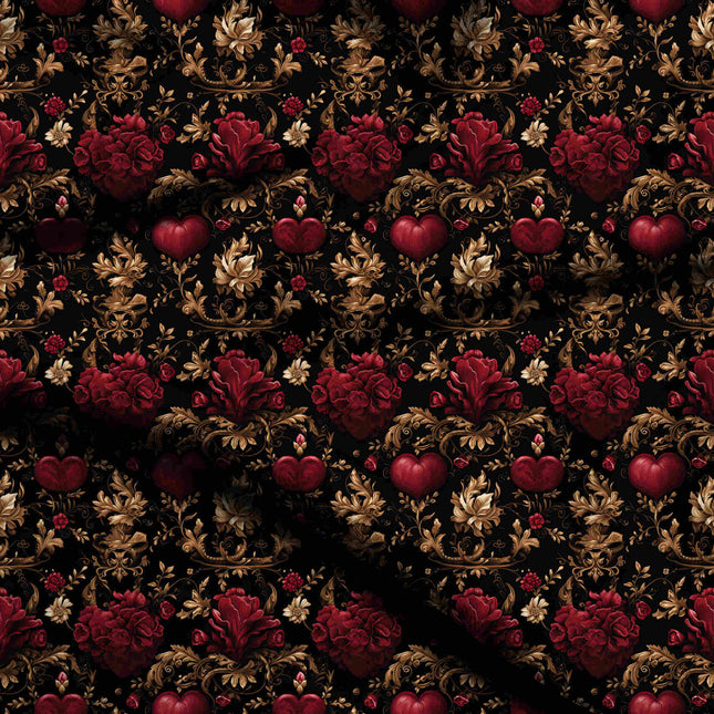 crimson red floral digital print fabric texture — large scale closeup