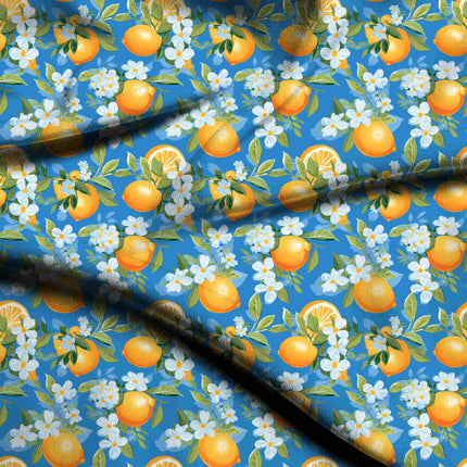 cerulean blue floral digital print fabric texture — medium scale closeup