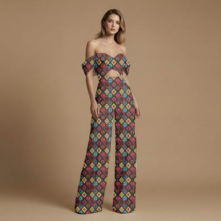 mustard yellow geometric all-over print pattern — medium scale repeat layout