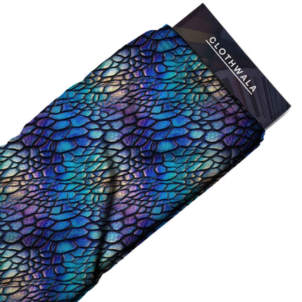cobalt blue animal fabric detail — glossy finish digital print closeup