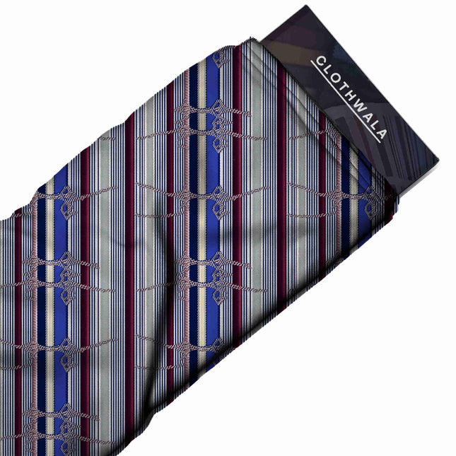 cobalt blue stripes print fabric draped — palazzo pants styling
