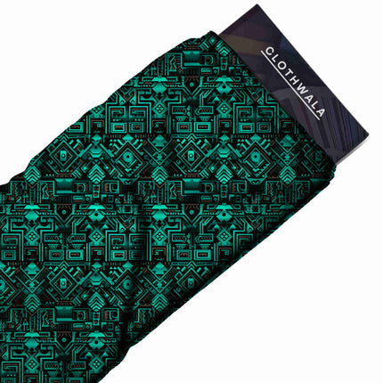 luminous teal ethnic fabric detail — matte finish digital print closeup