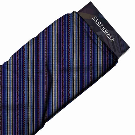 cobalt blue stripes print fabric draped — shirt styling