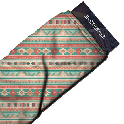 teal green ethnic fabric detail — textured finish digital print closeup