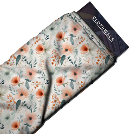 peach nectar floral print fabric draped — maxi dress styling