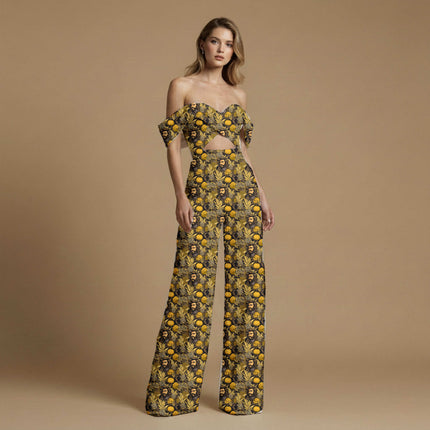 mustard yellow tropical fabric detail — matte finish digital print closeup