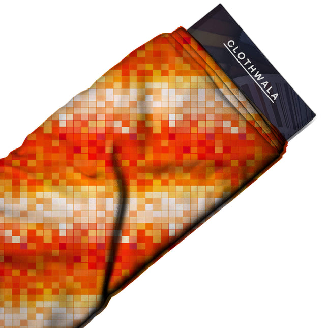 fiery orange abstract print fabric draped — co-ord set styling