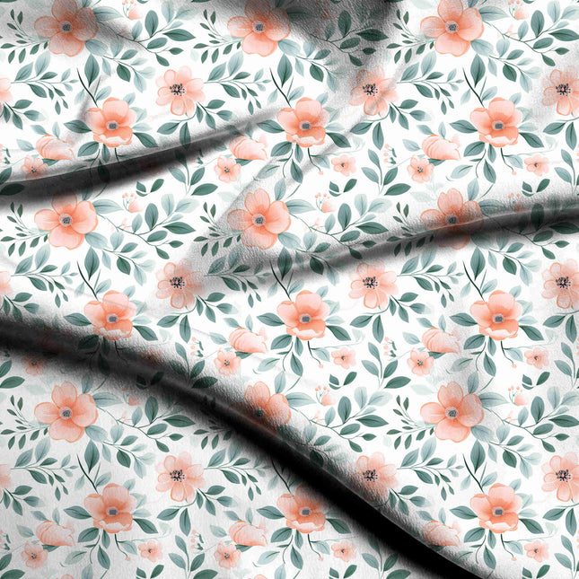 peach nectar floral digital print fabric texture — medium scale closeup