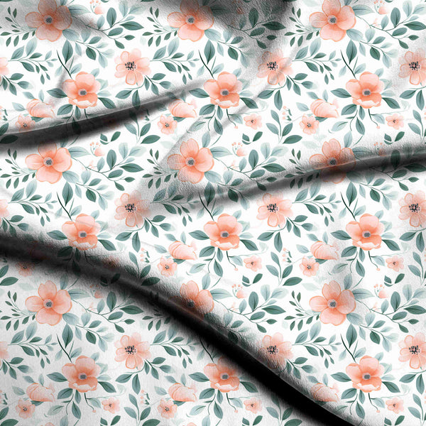 Peach Nectar Scattered watercolor peach blossoms on Maxi Dress Fabric