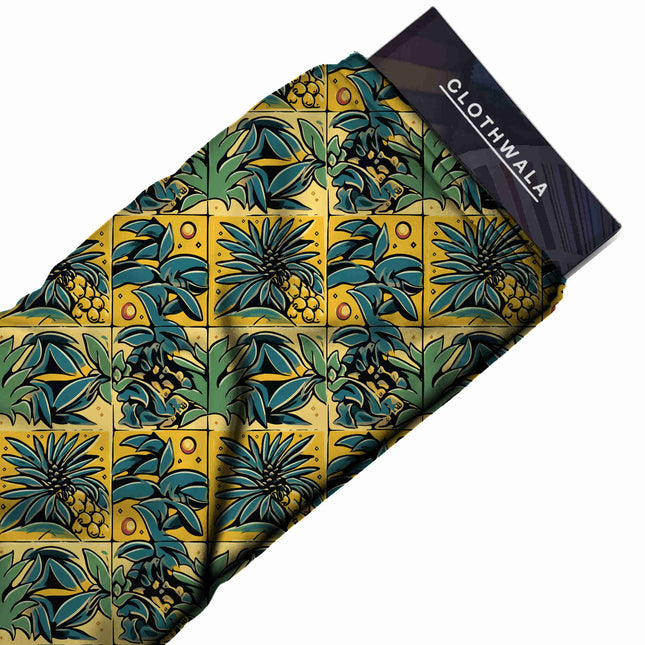 Ochre Yellow Tropical Digital Print Fabric | Kaftan Co-Ord Dress | Vacation Wear | Poly Spandex Print - Image 2