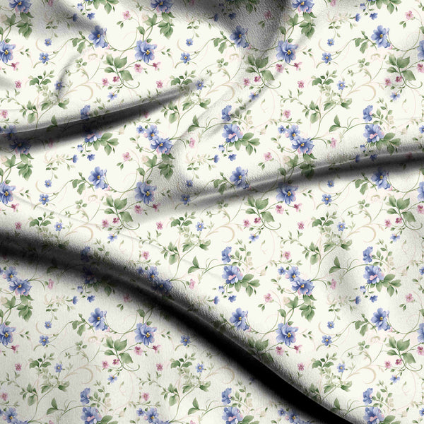 Ivory Cream Delicate Scattered Watercolor Floral Motif Print Fabric 1787
